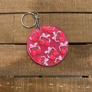 Cherry Keychain with Pink Bows